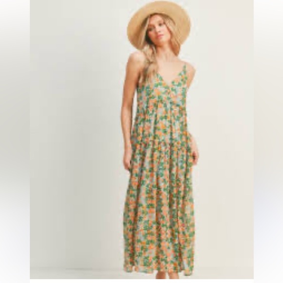 Lush Tropical Floral Spaghetti Strap Maxi Dress size small - Picture 1 of 15
